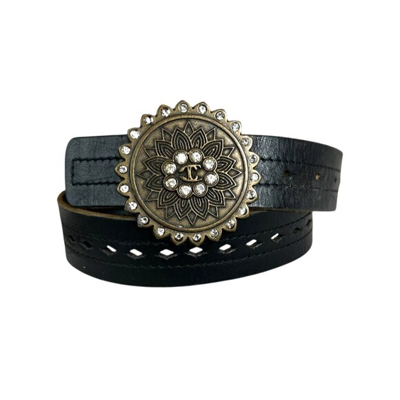 Vtg Roberto Cavalli Ittierre Italian Dark Brown Leather Belt w Rhinestone Buckle - Picture 1 of 11